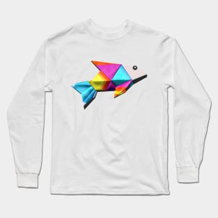 Geometric Fish abstract colorful rainbow color scheme origami style Long Sleeve T-Shirt